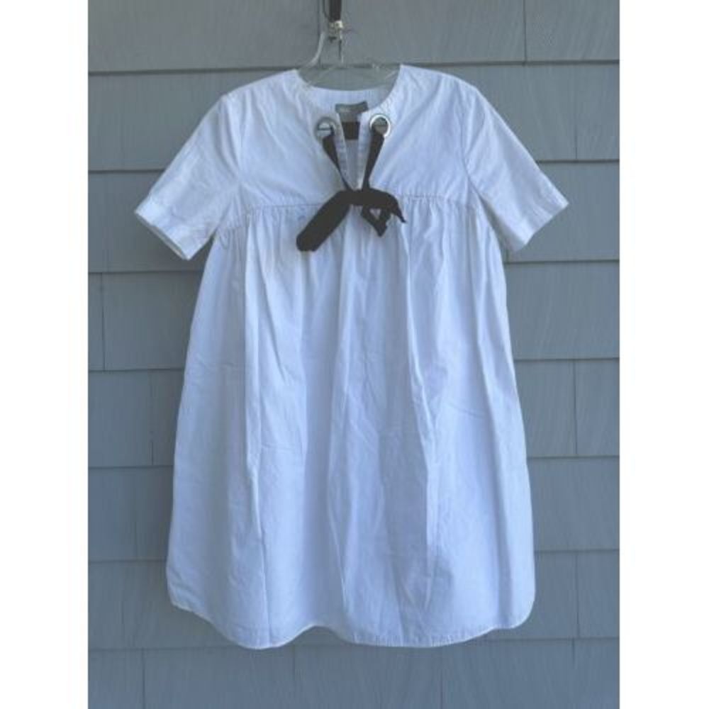ASOS White Mini Smock Dress With Eyelet Detail and Grosgrain Black Tie‎ Size 0